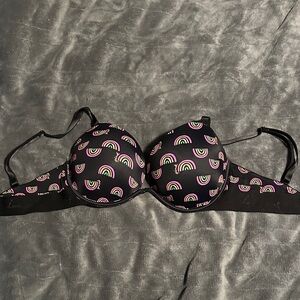 PINK Victoria's Secret Black Bra with Rainbow Print